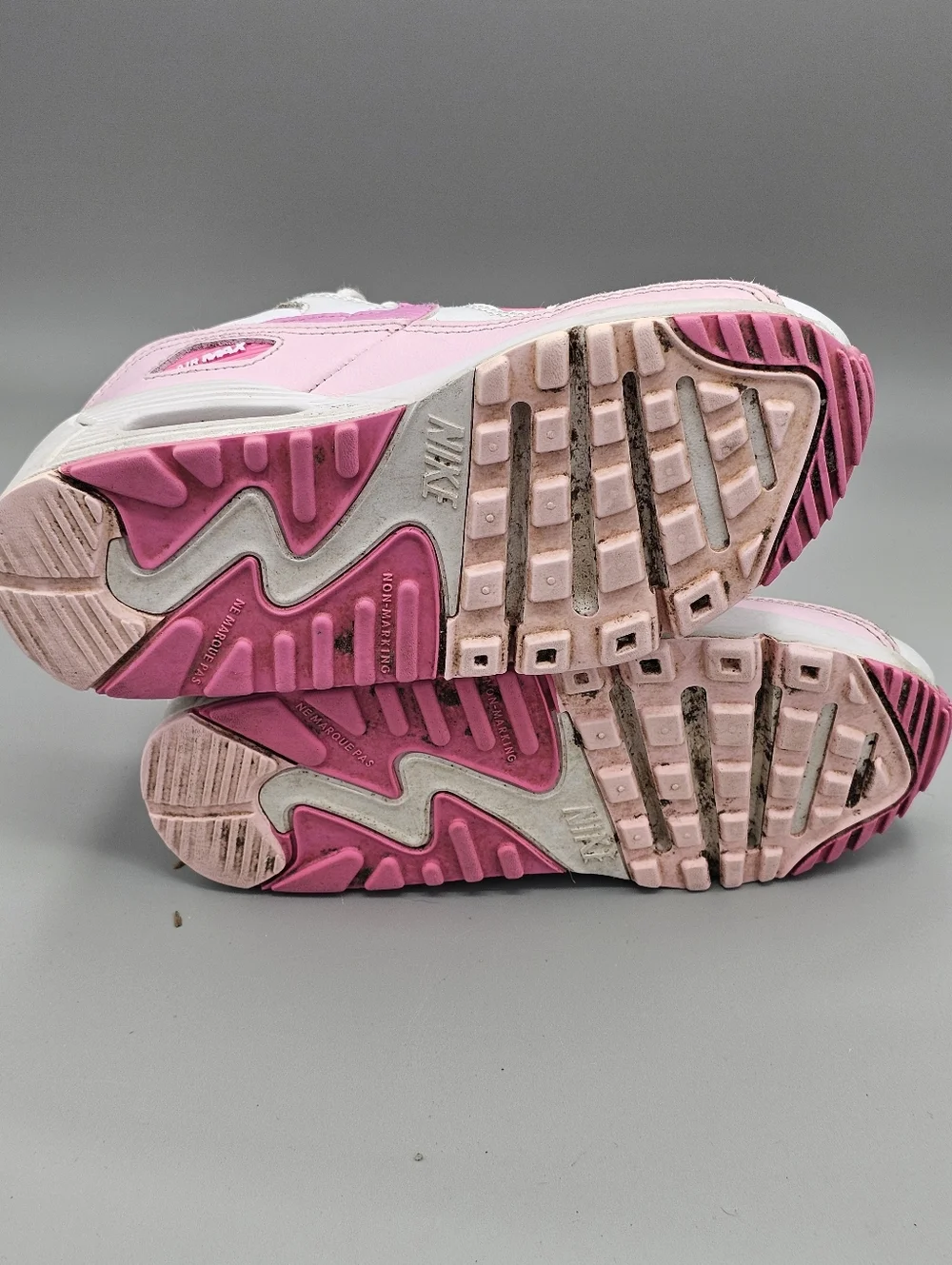 Nike Air Max 90 Girls 12c Shoes Hot Pink Baby White‎ Leather Sneakers Kids Youth